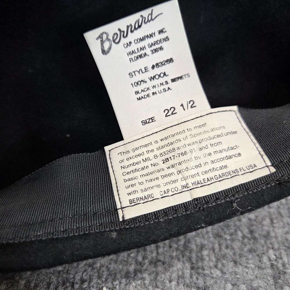 Bernard U.S. Military Caps Beret Ladies 22 1/2 Black 100% Wool Style #83268 - Picture 4 of 5